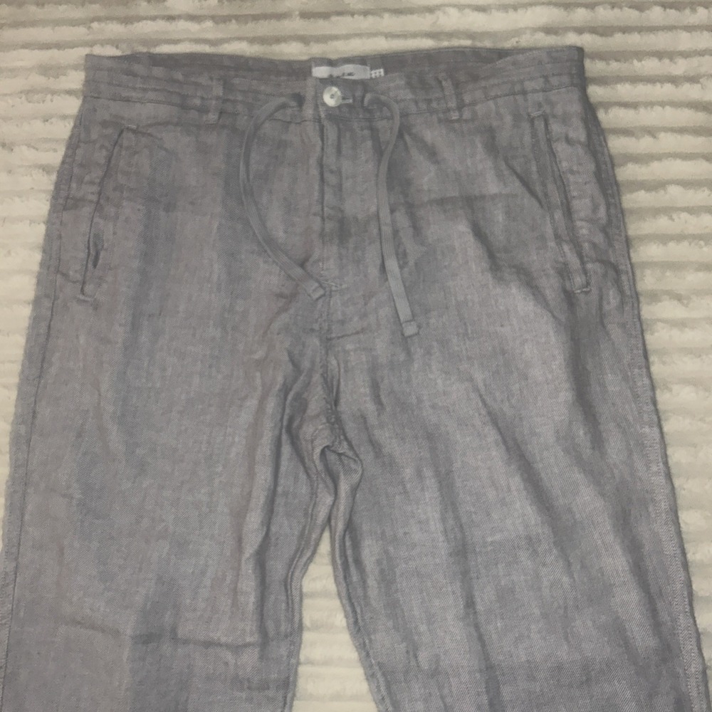 Porter & Ash Mens Linen Blend Pants Chino Gray Drawstring & Button W36 Casual